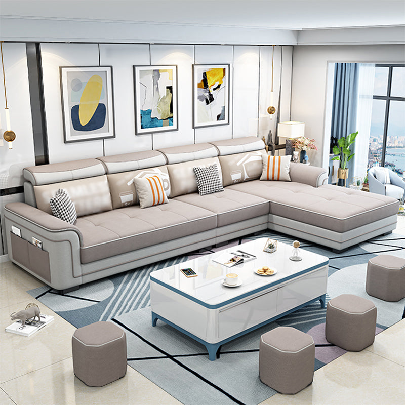 Contemporary Slipcovered L-Shape Sectional with Storage for Four People