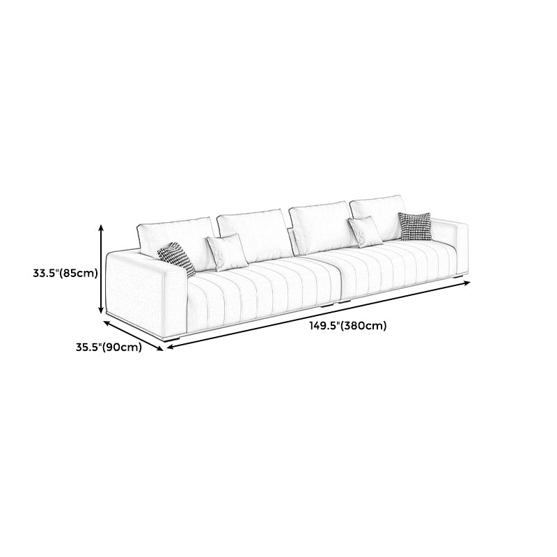 Beige Modern Faux Leather Square Arm Sofa/Sectional with Pillowed Back Cushions