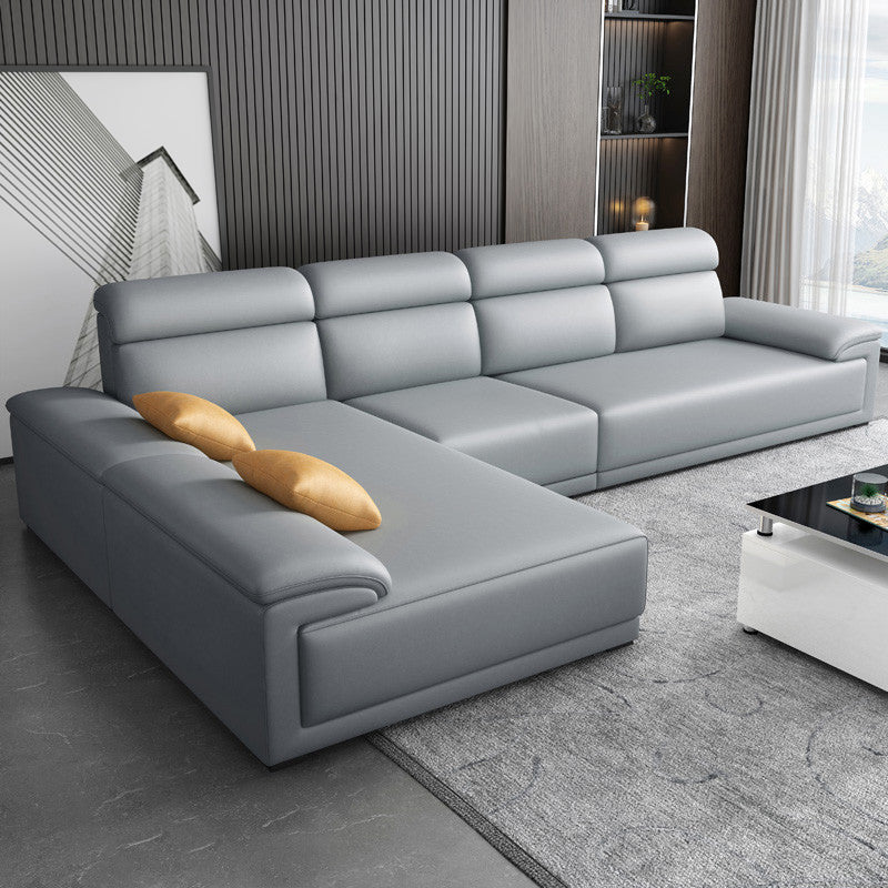 Faux Leather Pillow Top Arm Sectional with Pillowed Back Cushions for Living Room