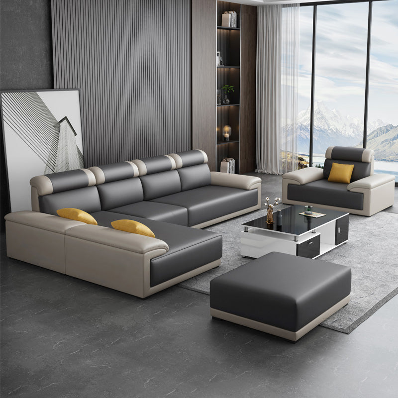 Faux Leather Pillow Top Arm Sectional with Pillowed Back Cushions for Living Room