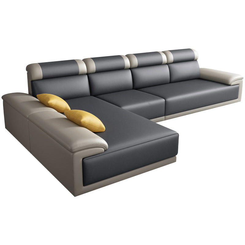 Faux Leather Pillow Top Arm Sectional with Pillowed Back Cushions for Living Room