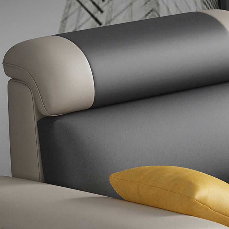 Faux Leather Pillow Top Arm Sectional with Pillowed Back Cushions for Living Room