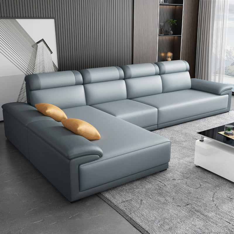 Faux Leather Pillow Top Arm Sectional with Pillowed Back Cushions for Living Room