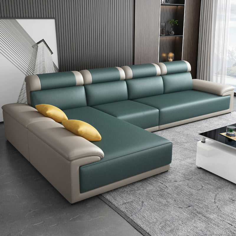 Faux Leather Pillow Top Arm Sectional with Pillowed Back Cushions for Living Room