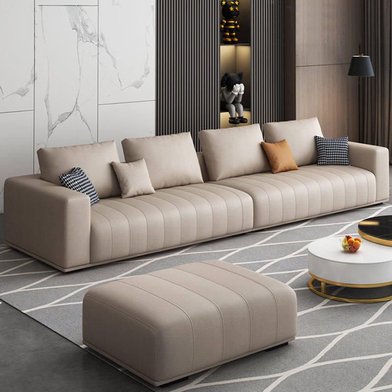 Cream Modern Faux Leather Square Arm Sofa/Sectional with Pillowed Back Cushions