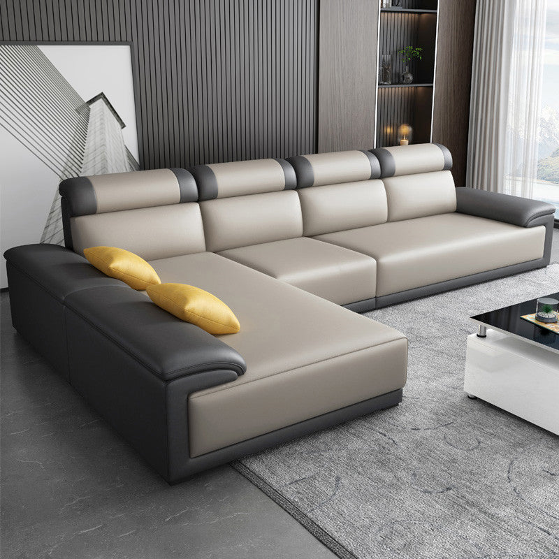 Modern Faux Leather Pillow Top Arm Sectional with Adjustable Pillowed Back Cushions