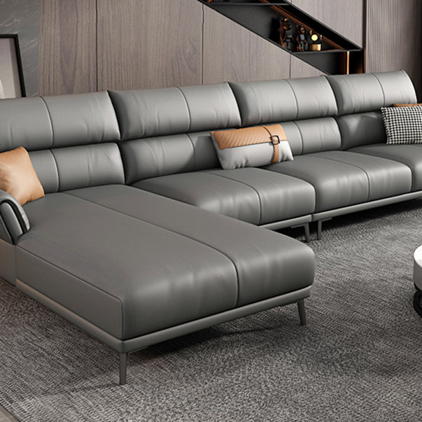 Light-grey Sewn Pillow Back Faux Leather Pillow Top Arm Sofa with Stain Resistant