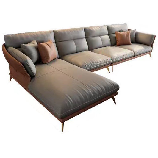 Light-grey Sewn Pillow Back Faux Leather Pillow Top Arm Sofa for Living Room