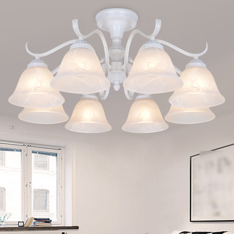 Bell blanc semi-luxueuse Mount Vintage Verage Shade plafond Plafond pour le salon