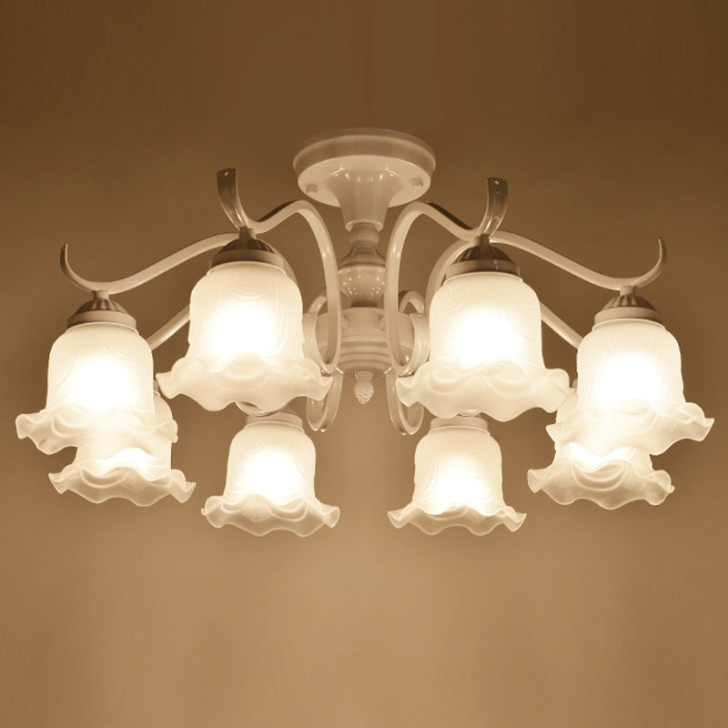 Bell blanc semi-luxueuse Mount Vintage Verage Shade plafond Plafond pour le salon