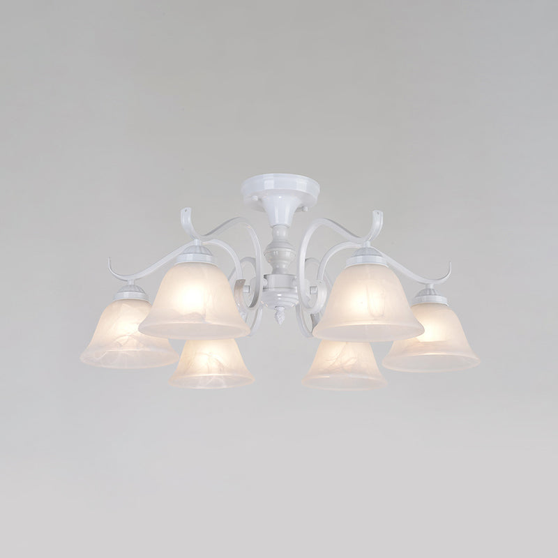 Bell blanc semi-luxueuse Mount Vintage Verage Shade plafond Plafond pour le salon