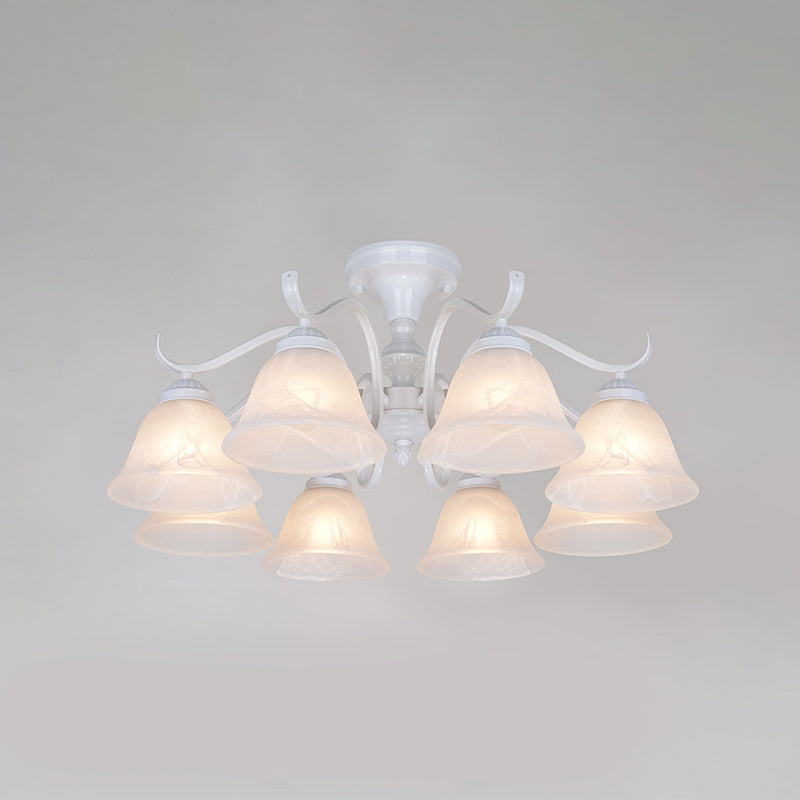 Bell blanc semi-luxueuse Mount Vintage Verage Shade plafond Plafond pour le salon