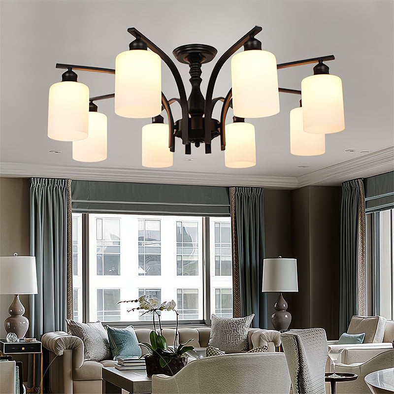 Retro Black Techo Flush Ligero de vidrio blanco Luz de semi descarga Luz