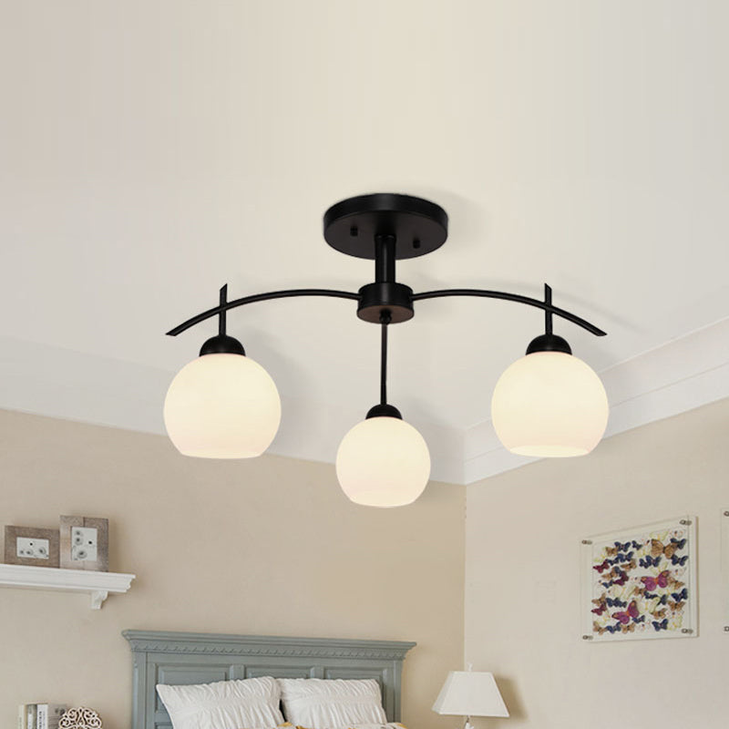 Retro Black Techo Flush Ligero de vidrio blanco Luz de semi descarga Luz