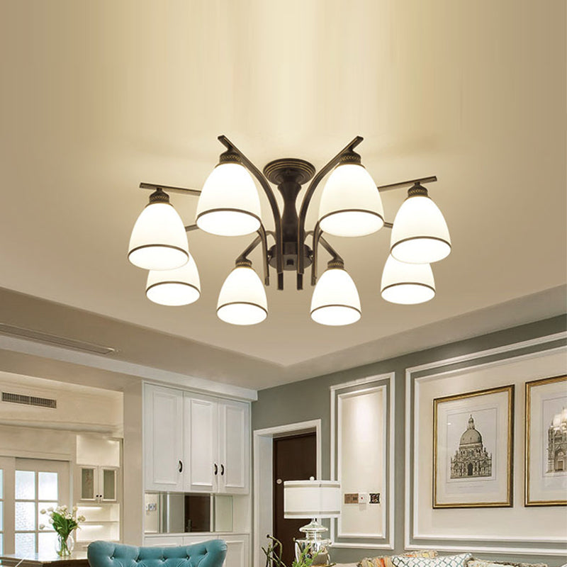 Retro Black Techo Flush Ligero de vidrio blanco Luz de semi descarga Luz