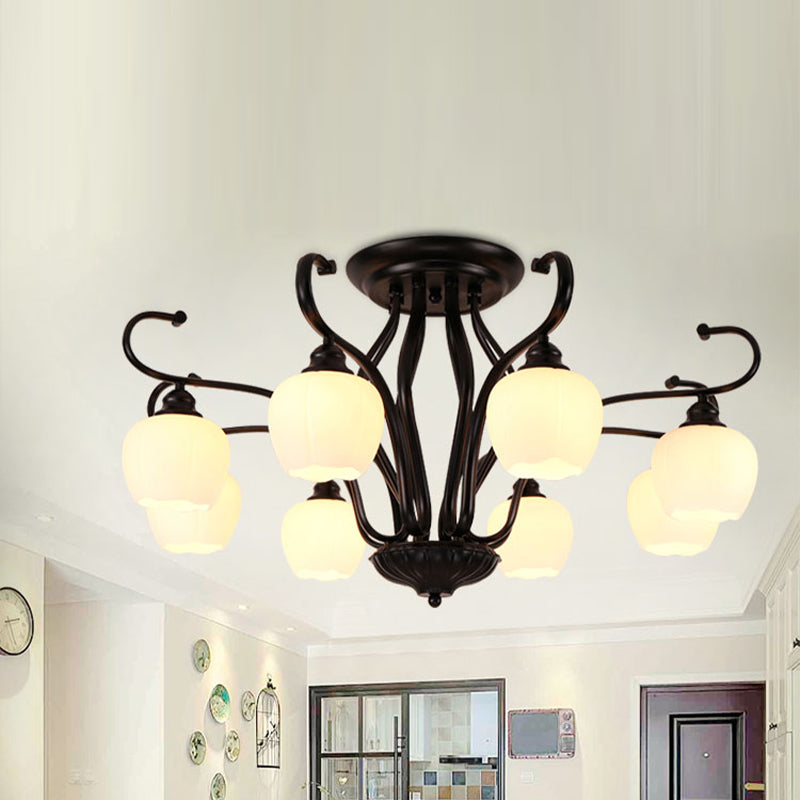 Retro Black Techo Flush Ligero de vidrio blanco Luz de semi descarga Luz