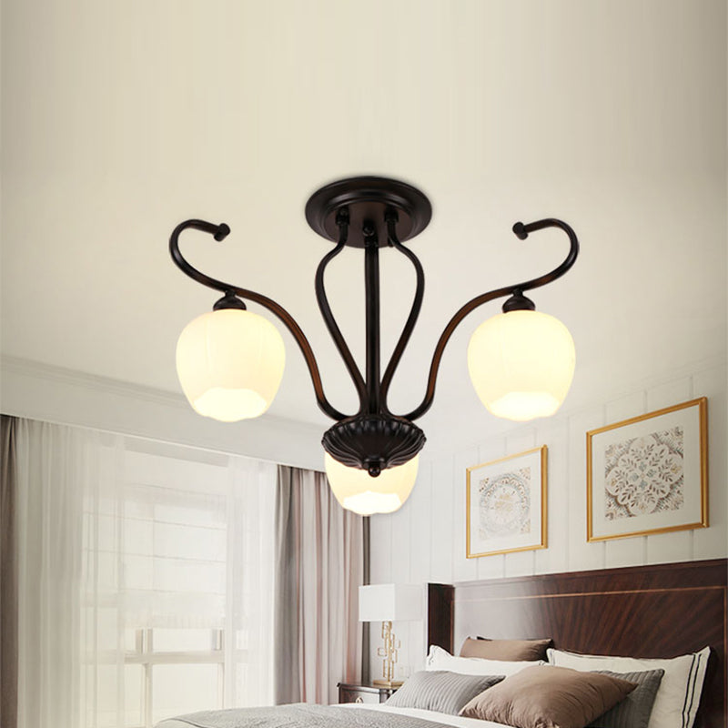 Retro Black Techo Flush Ligero de vidrio blanco Luz de semi descarga Luz