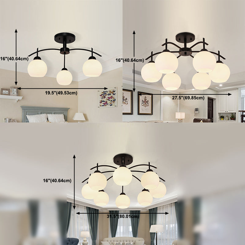 Retro Black Techo Flush Ligero de vidrio blanco Luz de semi descarga Luz