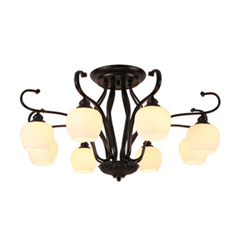 Retro Black Techo Flush Ligero de vidrio blanco Luz de semi descarga Luz