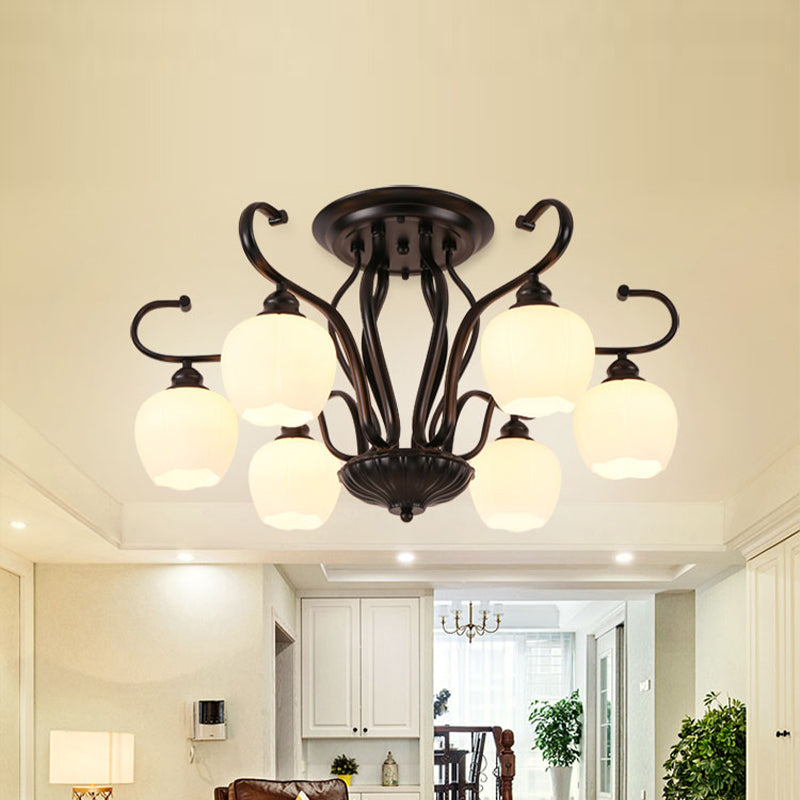 Retro Black Techo Flush Ligero de vidrio blanco Luz de semi descarga Luz