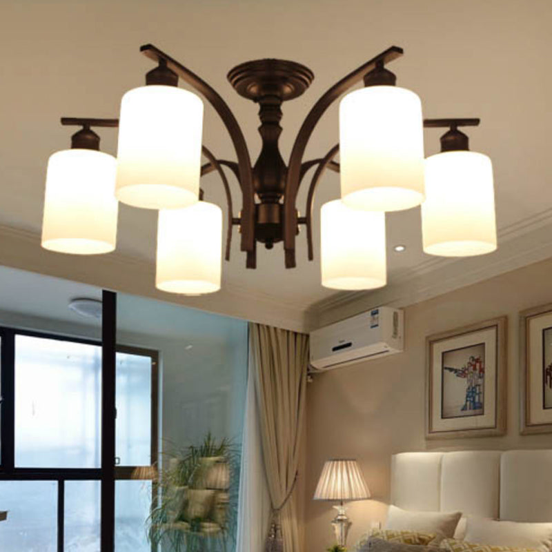 Retro Black Techo Flush Ligero de vidrio blanco Luz de semi descarga Luz