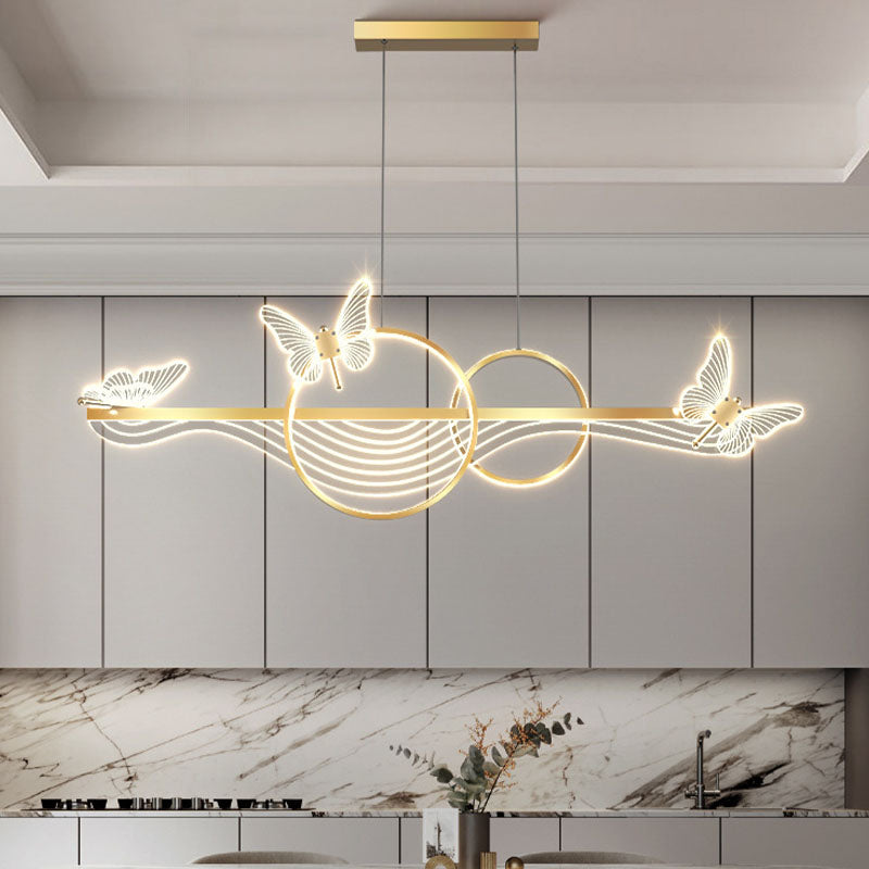 Postmoderne LED -Island -Lampen -Acryl -Schmetterlingsaufhängung Licht für Esszimmer