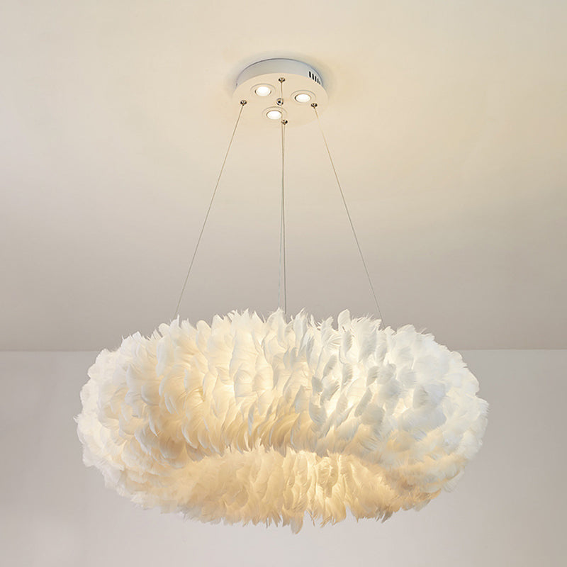 Modern Circular Chandelier Lights Feather Chandelier Light Fixture in White