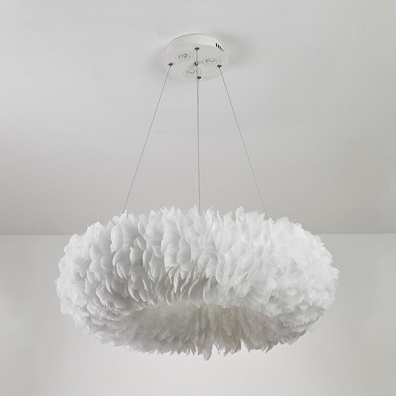 Modern Circular Chandelier Lights Feather Chandelier Light Fixture in White
