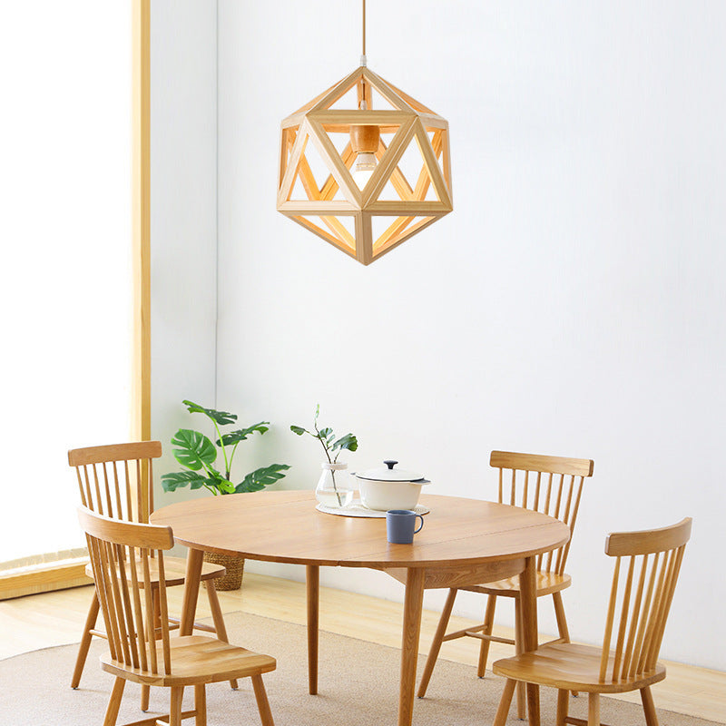 Unique Shade Hanging Lighting Modern Style Rubber Wood 1 Light Hanging Lamp for Bedroom