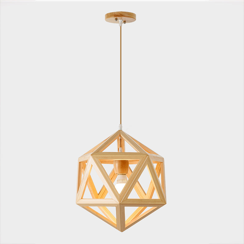 Unique Shade Hanging Lighting Modern Style Rubber Wood 1 Light Hanging Lamp for Bedroom