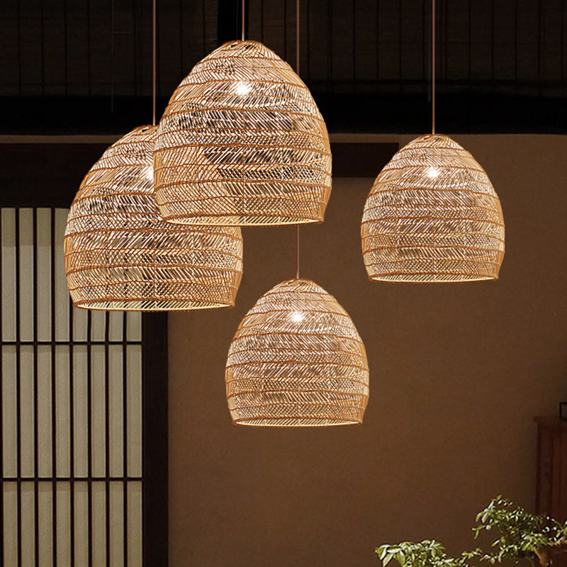 1-Light Hanging Light Fixture Asian Style Pendant Light with Rattan Shade for Bedroom