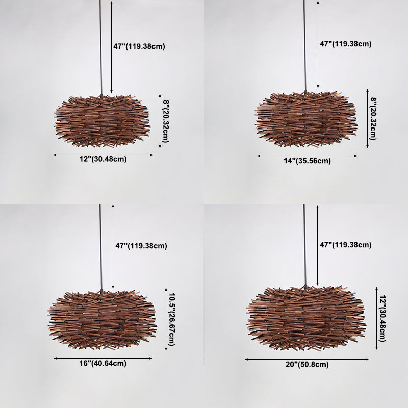Asian Style Hanging Lamp Fixture 1-Light Pendant Light with Rattan Shade for Bedroom