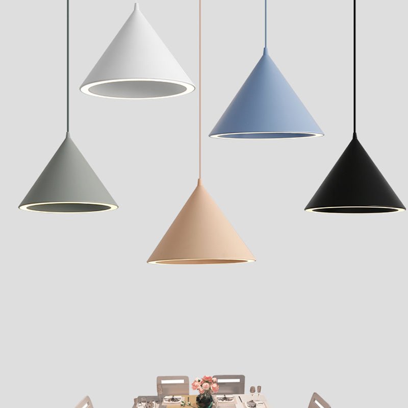 Cone Shape Hanging Light Modern Macaron Style Metal 1 Light Hanging Lamp for Living Room