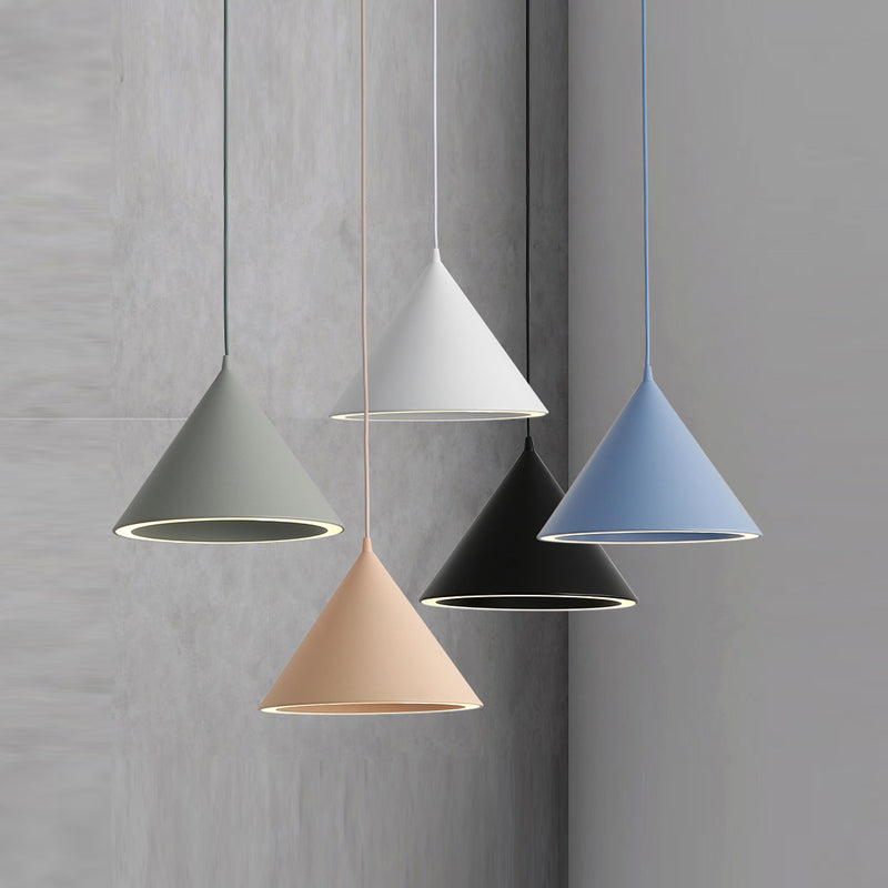 Cone Shape Hanging Light Modern Macaron Style Metal 1 Light Hanging Lamp for Living Room