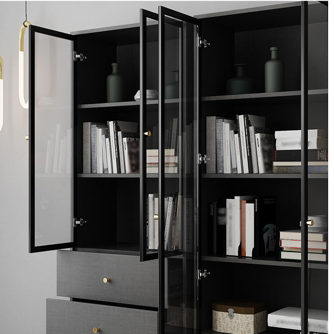 Manufactured Wood Glam Standard Bookcase Closed Back Bookcase with Glass Door