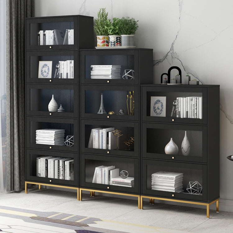 Glam Vertical Standard Bookcase Manufactured Wood Bookcase with Glass Doors