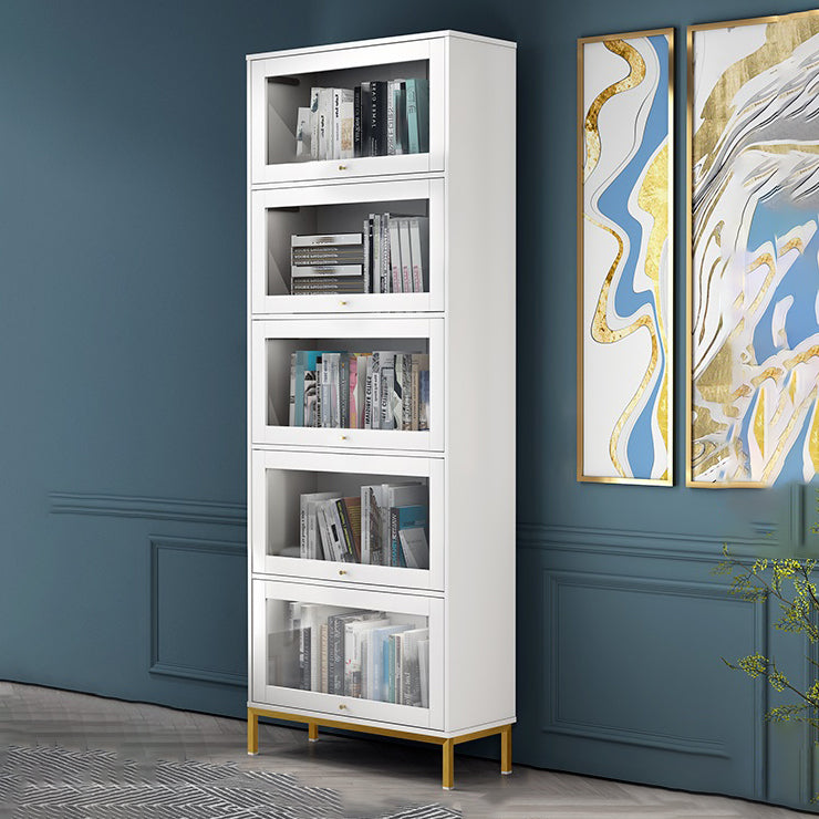 Glam Vertical Standard Bookcase Manufactured Wood Bookcase with Glass Doors