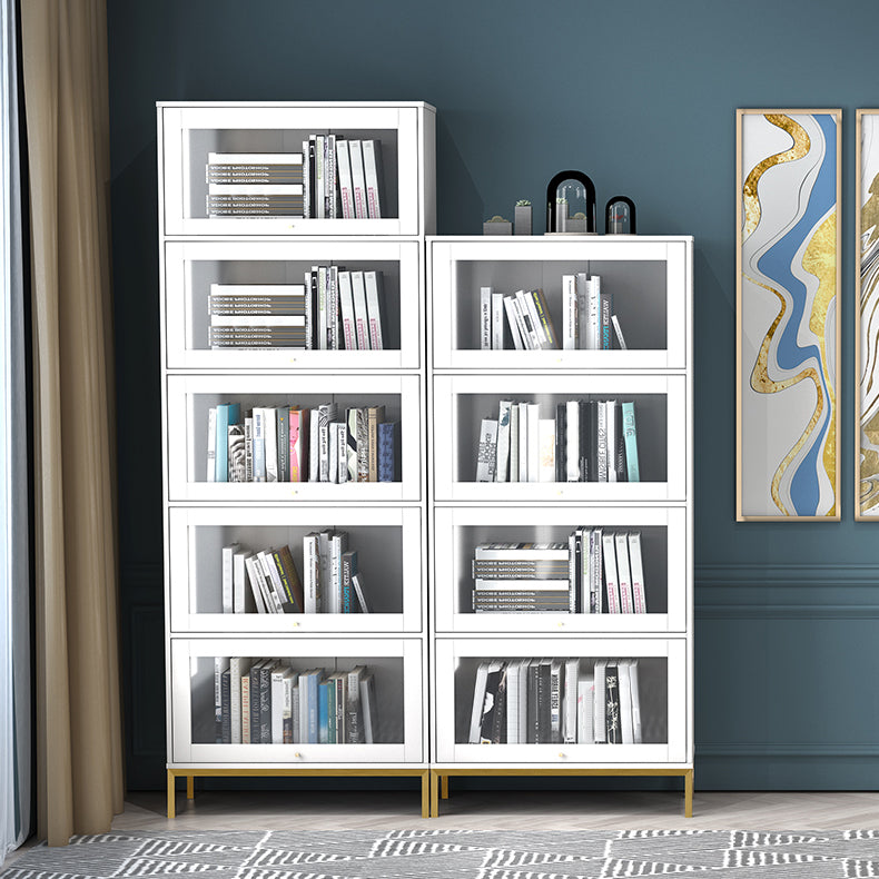 Glam Vertical Standard Bookcase Manufactured Wood Bookcase with Glass Doors