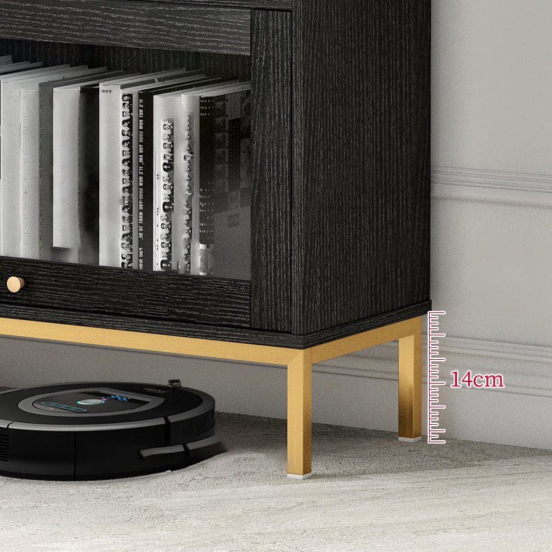 Glam Vertical Standard Bookcase Manufactured Wood Bookcase with Glass Doors