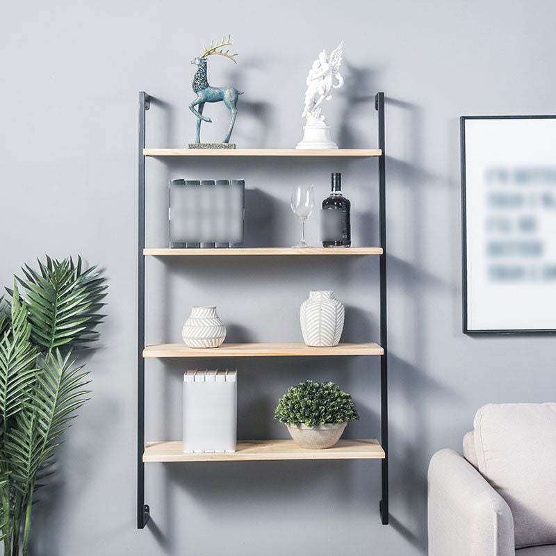 Industrial Wall Unit Bookshelf Metal Frame Solid Wood Shelf Bookshelf