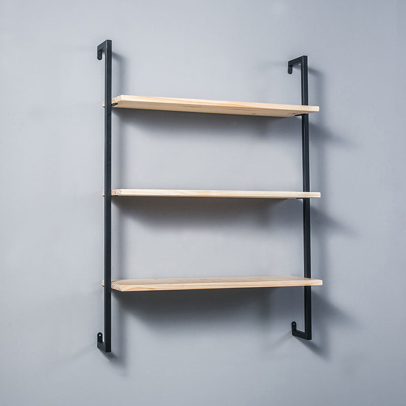 Industrial Wall Unit Bookshelf Metal Frame Solid Wood Shelf Bookshelf