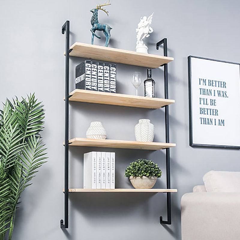 Industrial Wall Unit Bookshelf Metal Frame Solid Wood Shelf Bookshelf