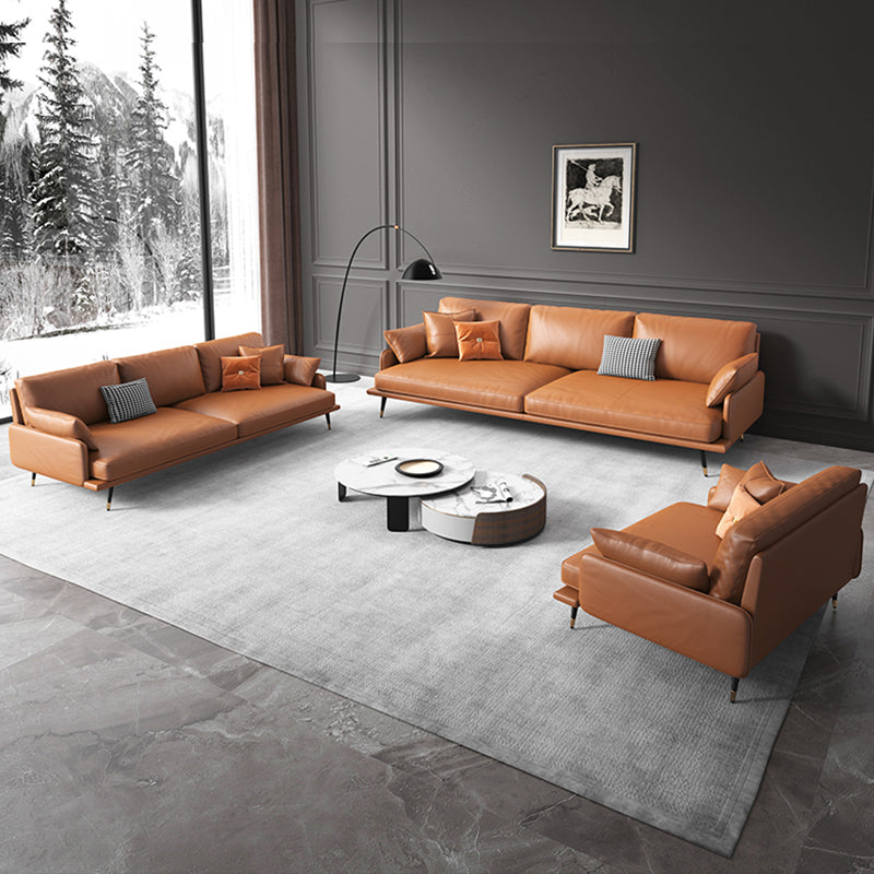 Modern Sofa with Bolster Pillows 31.5"High Square Arm Sofa with Hair Pin Legs, Dark Brown