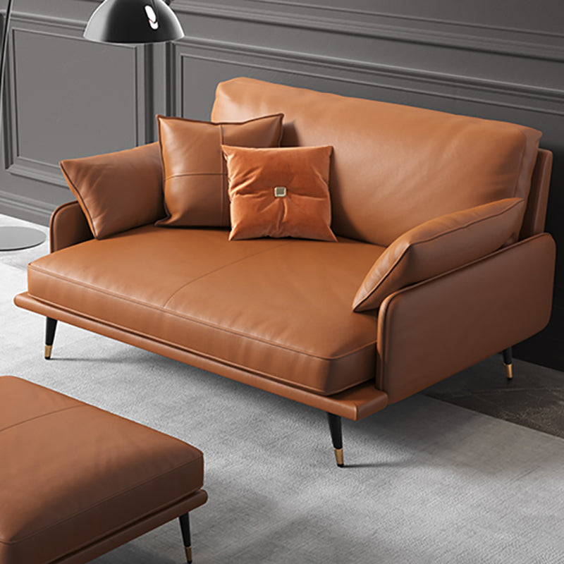Modern Sofa with Bolster Pillows 31.5"High Square Arm Sofa with Hair Pin Legs, Dark Brown