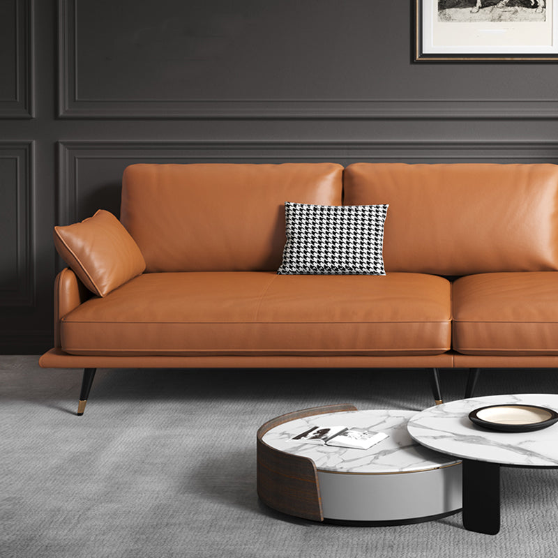 Modern Sofa with Bolster Pillows 31.5"High Square Arm Sofa with Hair Pin Legs, Dark Brown