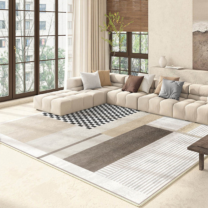Light Brown Simple Rug Polyester Line Rug Non-Slip Backing Area Rug for Home Decor