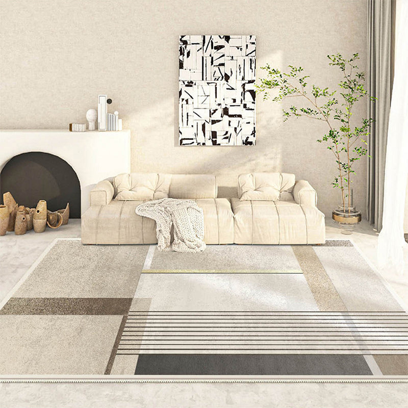 Light Brown Simple Rug Polyester Line Rug Non-Slip Backing Area Rug for Home Decor