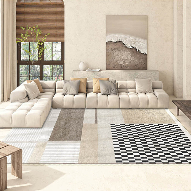 Light Brown Simple Rug Polyester Line Rug Non-Slip Backing Area Rug for Home Decor