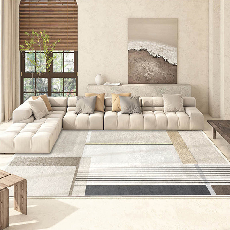 Light Brown Simple Rug Polyester Line Rug Non-Slip Backing Area Rug for Home Decor