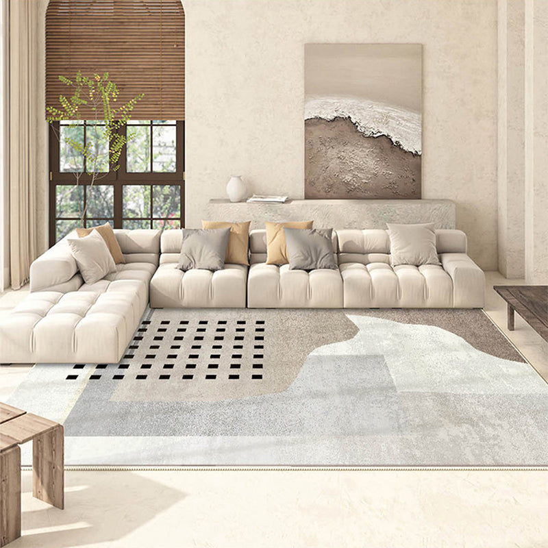 Light Brown Simple Rug Polyester Line Rug Non-Slip Backing Area Rug for Home Decor